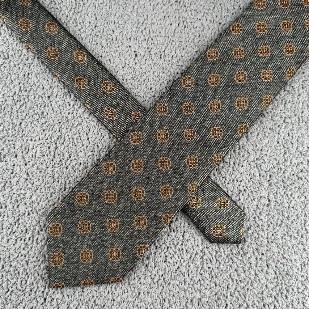 Ermenegildo Zegna Tie Gray Orange Silk Geometric Medallion Made In Italy Necktie